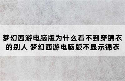 梦幻西游电脑版为什么看不到穿锦衣的别人 梦幻西游电脑版不显示锦衣